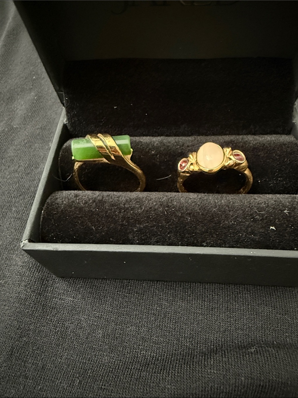 Gold-Tone Green Stone Ring and Gold-Tone opal/red gemstones- Women Jewelry